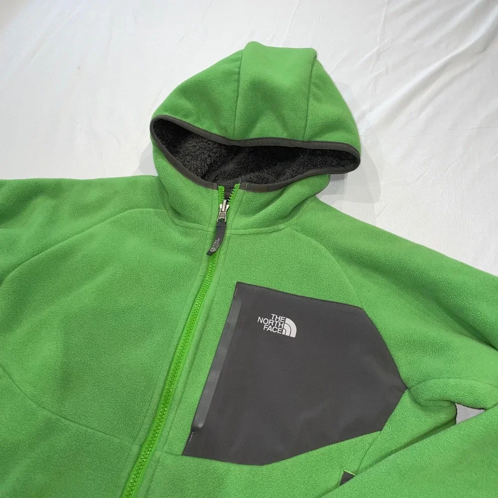 The North‎ Face Boys Full Zip Sherpa Lined Fleece Hoodie Green Grey Large 14/16